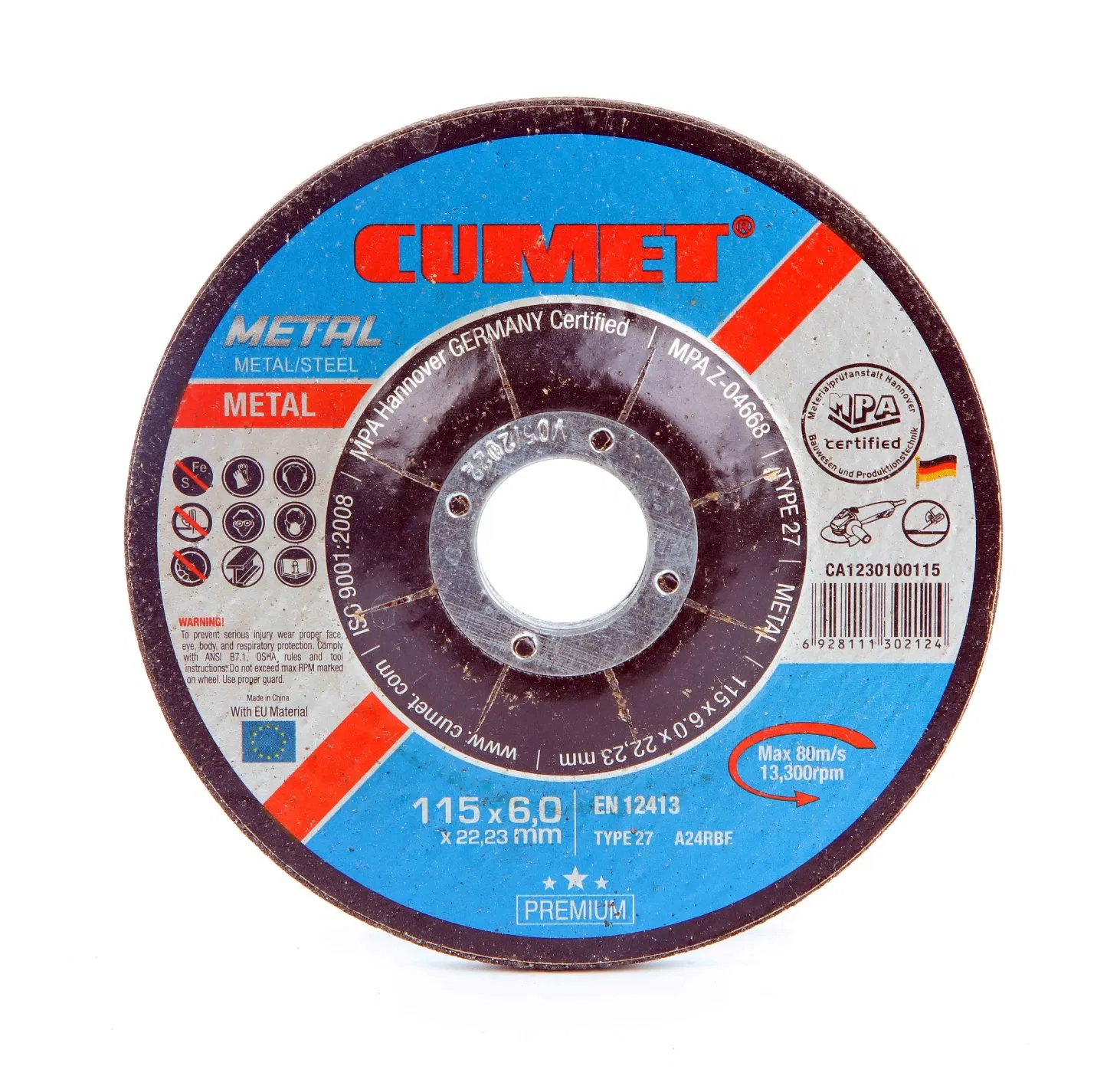 Cumet 4&prime; &prime; Grinding Disc for Metal Inox with MPa Certificate